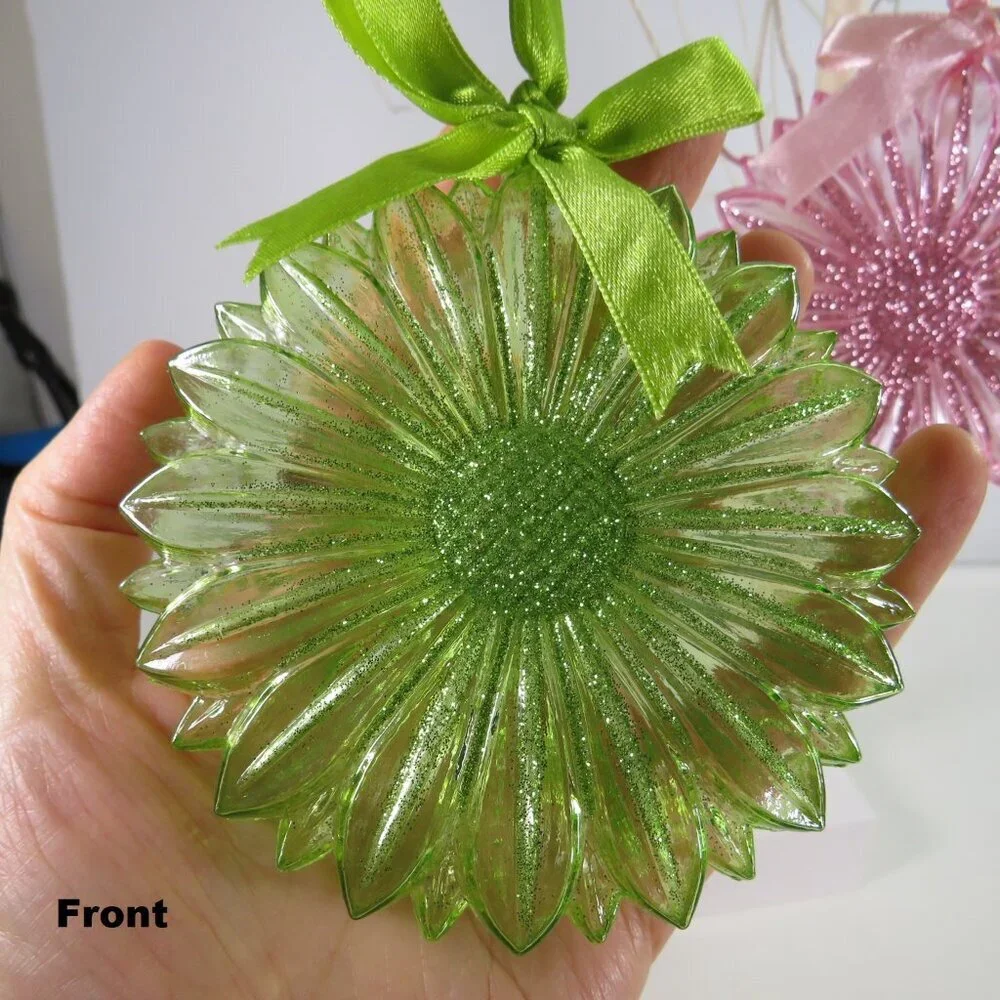 Glittered Flower (3) Ornaments for tree, wall or tucked in arrangements Spring